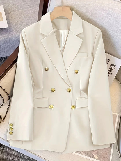 Merryn | Blazer Black Woven Double-Breasted Gold Button for Women