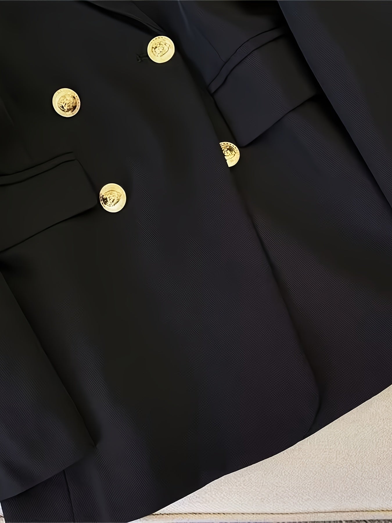 Merryn | Blazer Black Woven Double-Breasted Gold Button for Women