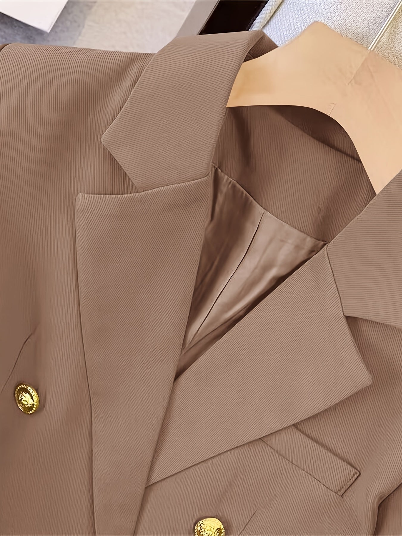 Merryn | Blazer Black Woven Double-Breasted Gold Button for Women