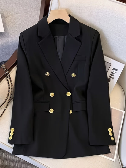 Merryn | Blazer Black Woven Double-Breasted Gold Button for Women