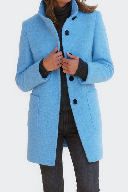 Fern | Wool Blend Overcoat Light Grey Funnel Neck Button Front for Women