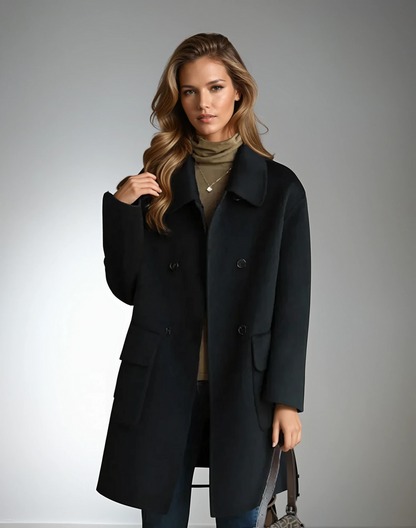 Cordelia | Overcoat Oatmeal Wool Double-Breasted Knee-Length for Women