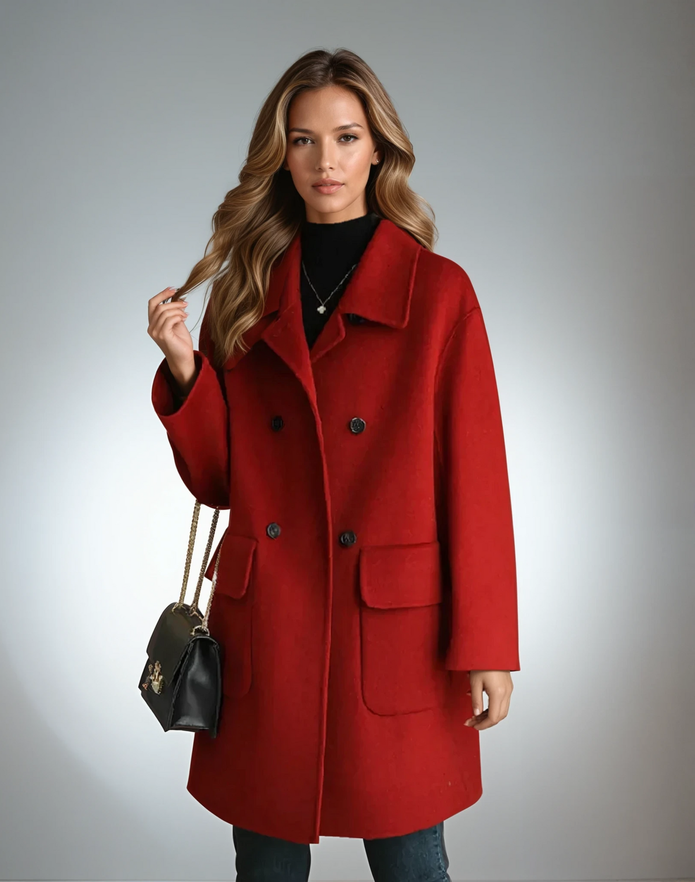 Cordelia | Overcoat Oatmeal Wool Double-Breasted Knee-Length for Women