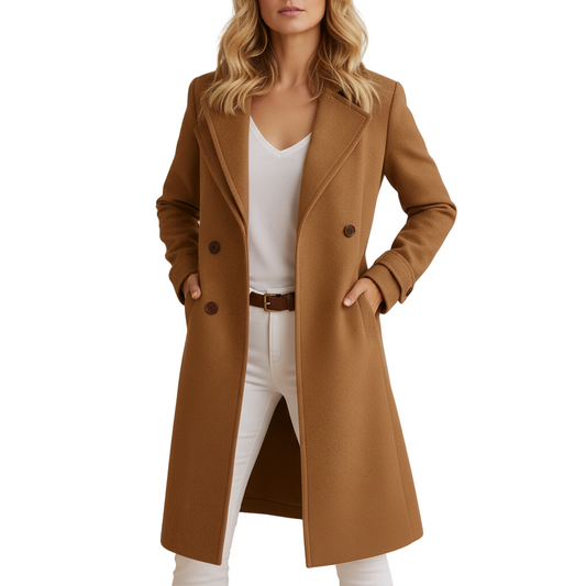 Harriet | Overcoat Camel Wool-Blend Double-Breasted Tailored for Women