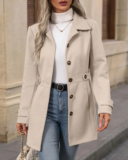 Robyn | Wool-Blend Coat Beige Tailored Button-Front for Women