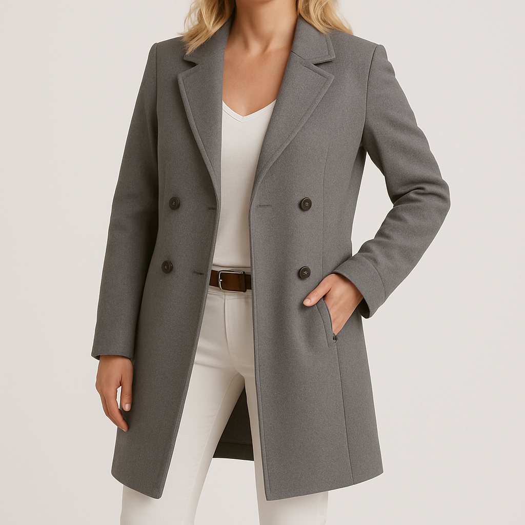 Harriet | Overcoat Camel Wool-Blend Double-Breasted Tailored for Women