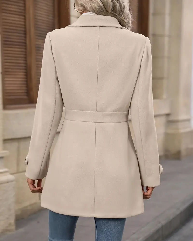 Robyn | Wool-Blend Coat Beige Tailored Button-Front for Women