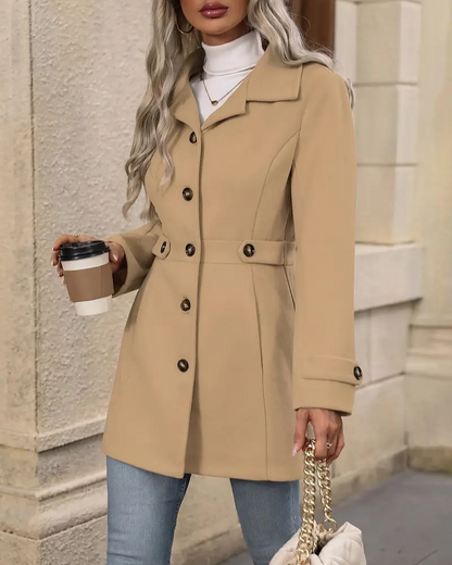Robyn | Wool-Blend Coat Beige Tailored Button-Front for Women