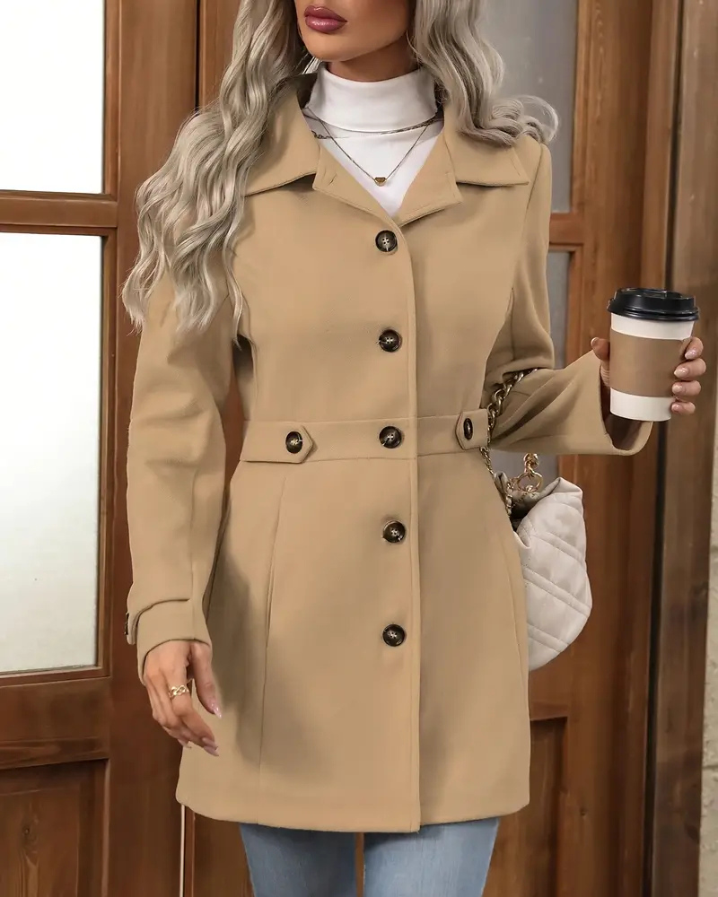 Robyn | Wool-Blend Coat Beige Tailored Button-Front for Women