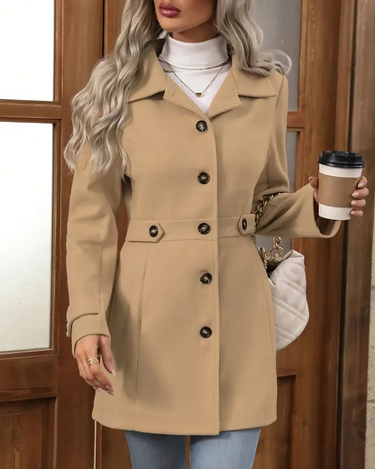 Robyn | Wool-Blend Coat Beige Tailored Button-Front for Women