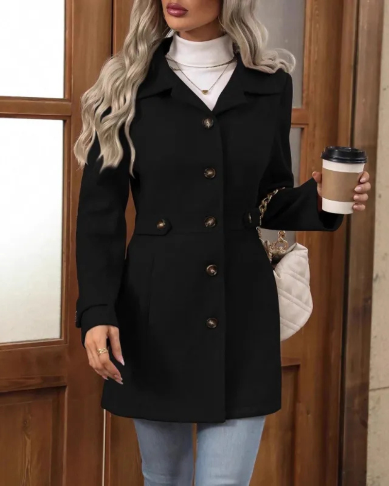 Robyn | Wool-Blend Coat Beige Tailored Button-Front for Women