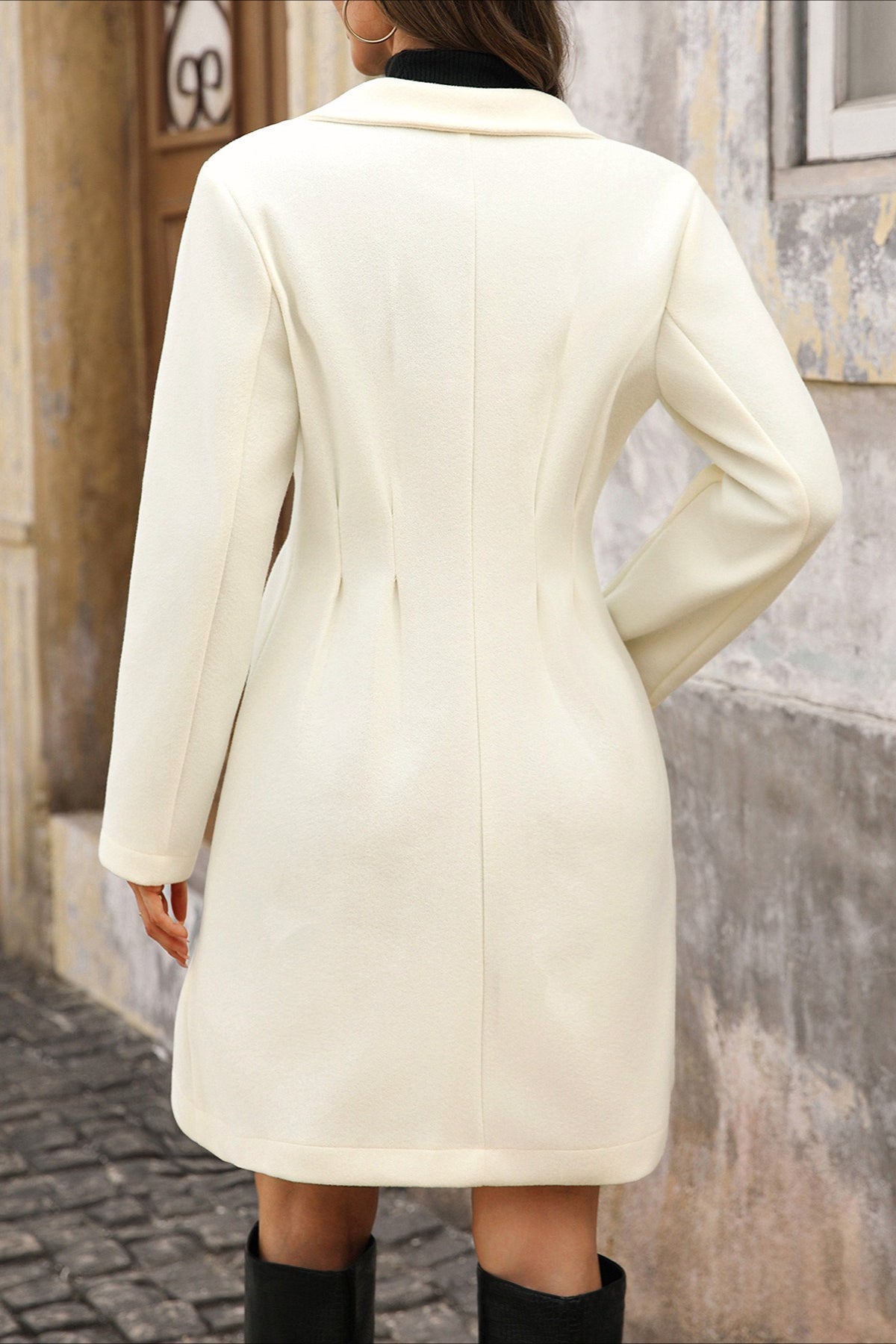 Eugenie | Overcoat Cream Wool Blend Double-Breasted Slim Fit for Women