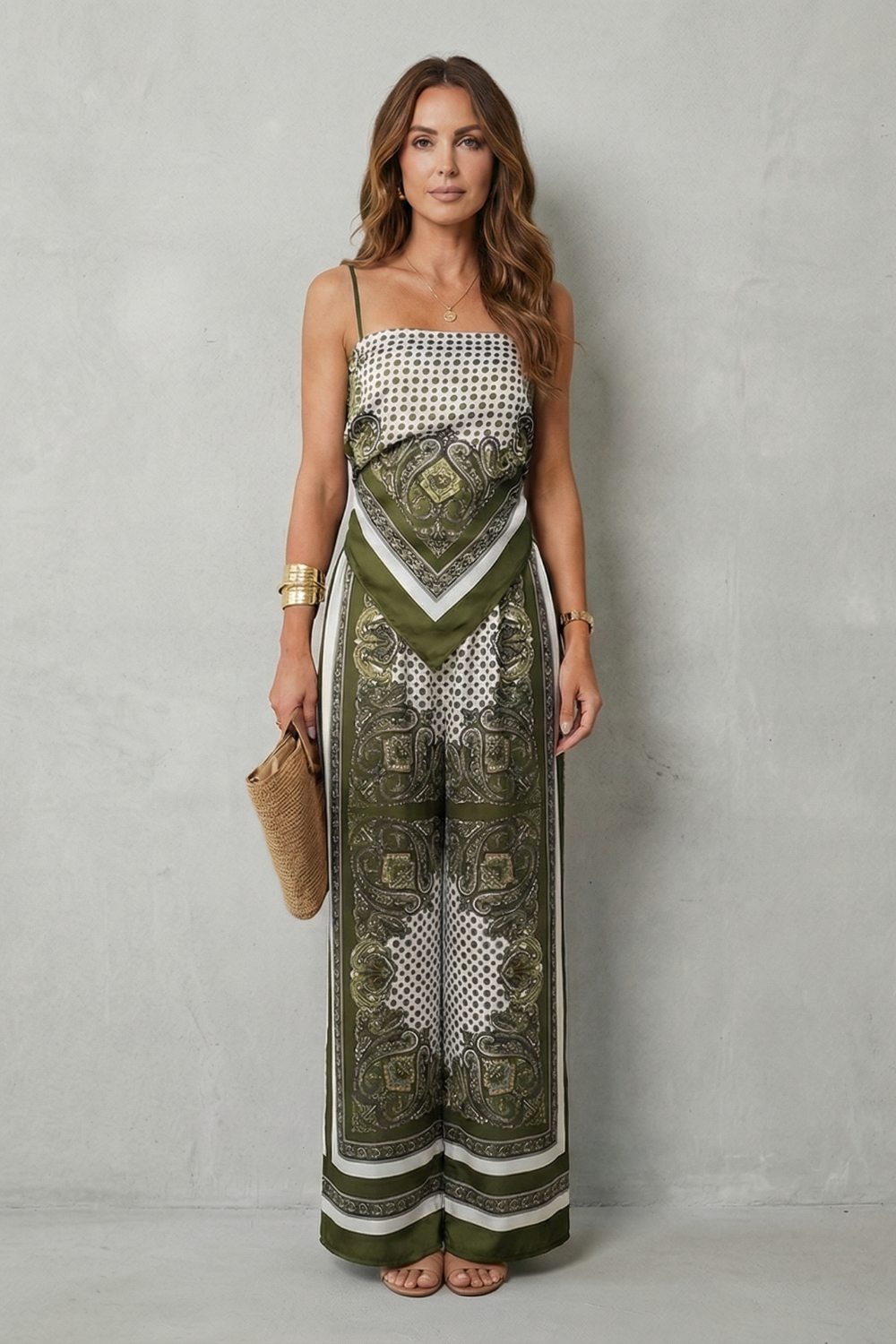 Phoebe | Wide-Leg Jumpsuit Navy Blue Paisley Print Spaghetti Strap for Women