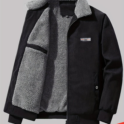 Jemima | Corduroy Jacket Black Sherpa-Lined Zip-Up for Women