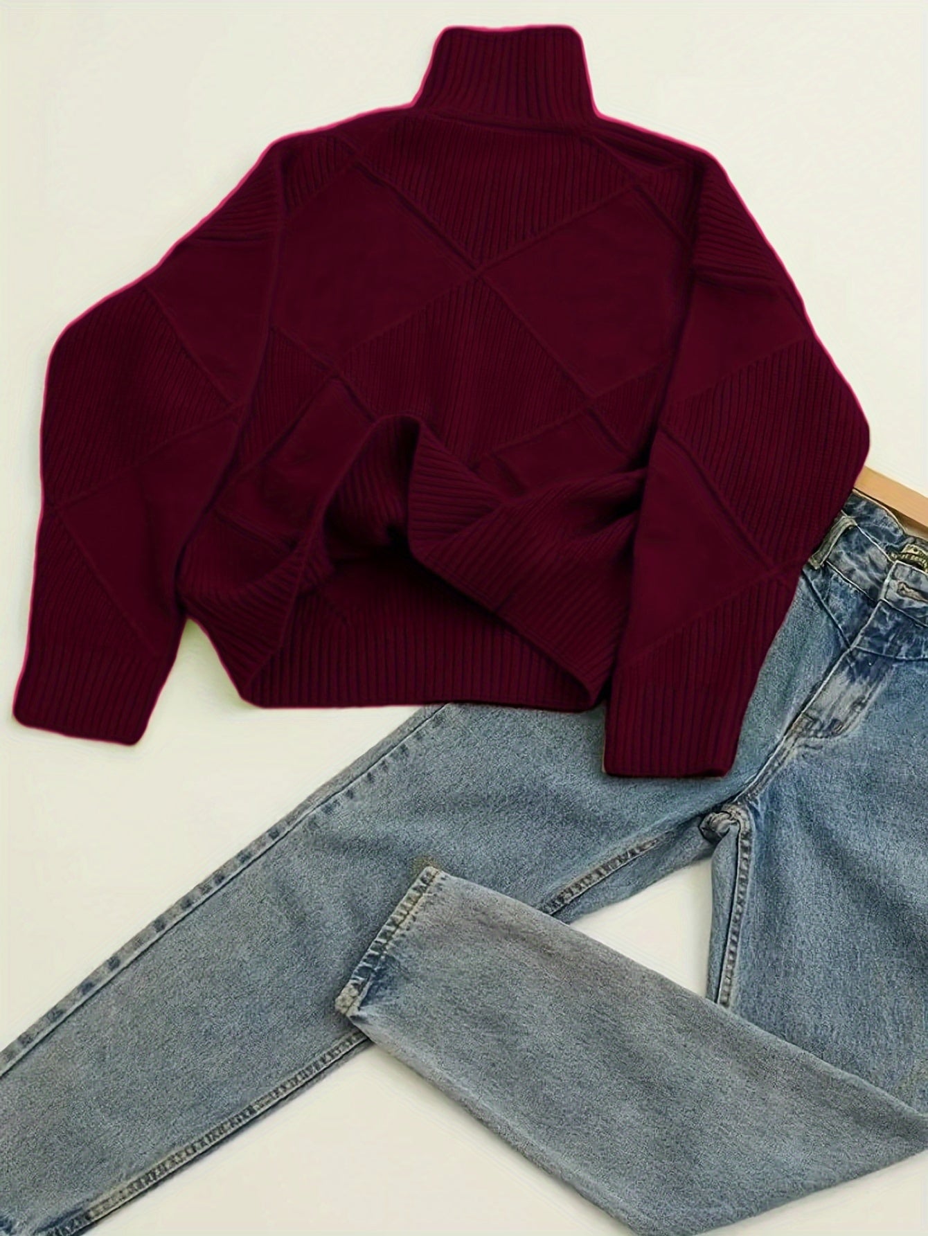 Hebe | Textured Turtleneck Sweater Green Diamond Knit for Women