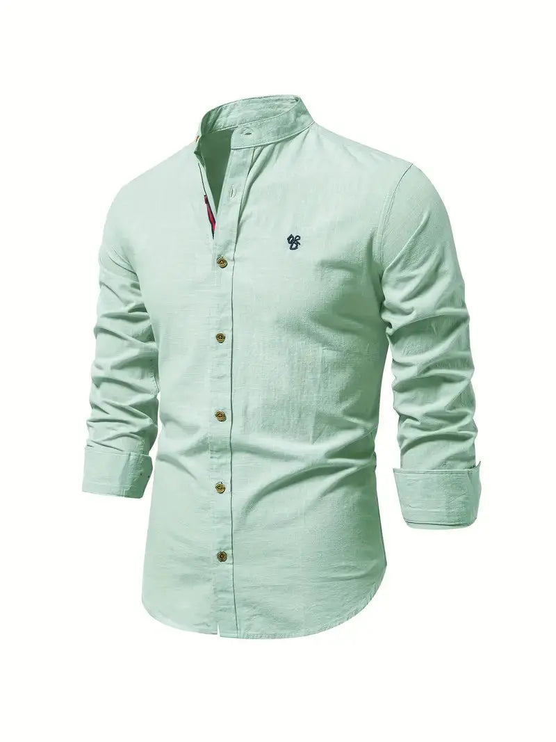 George | Shirt White Linen Stand Collar Long Sleeve for Men