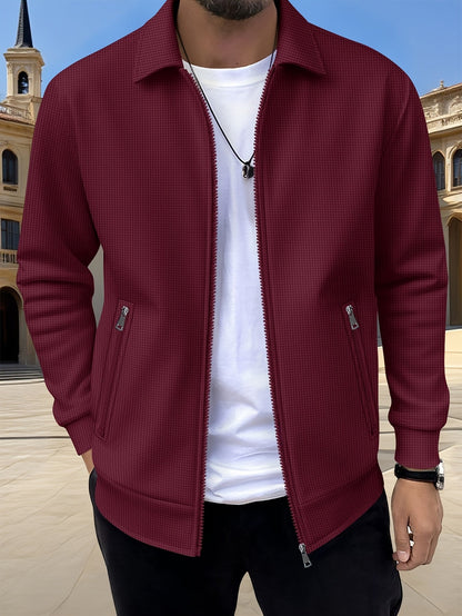 Lachlan | Zip-Up Jacket White Waffle Knit Collared for Men