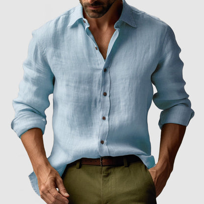 George | Linen Shirt Amber Yellow Long Sleeve Button Front for Men