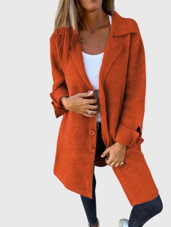 Rosie | Coat Pink Wool-Blend Button-Front Blazer for Women