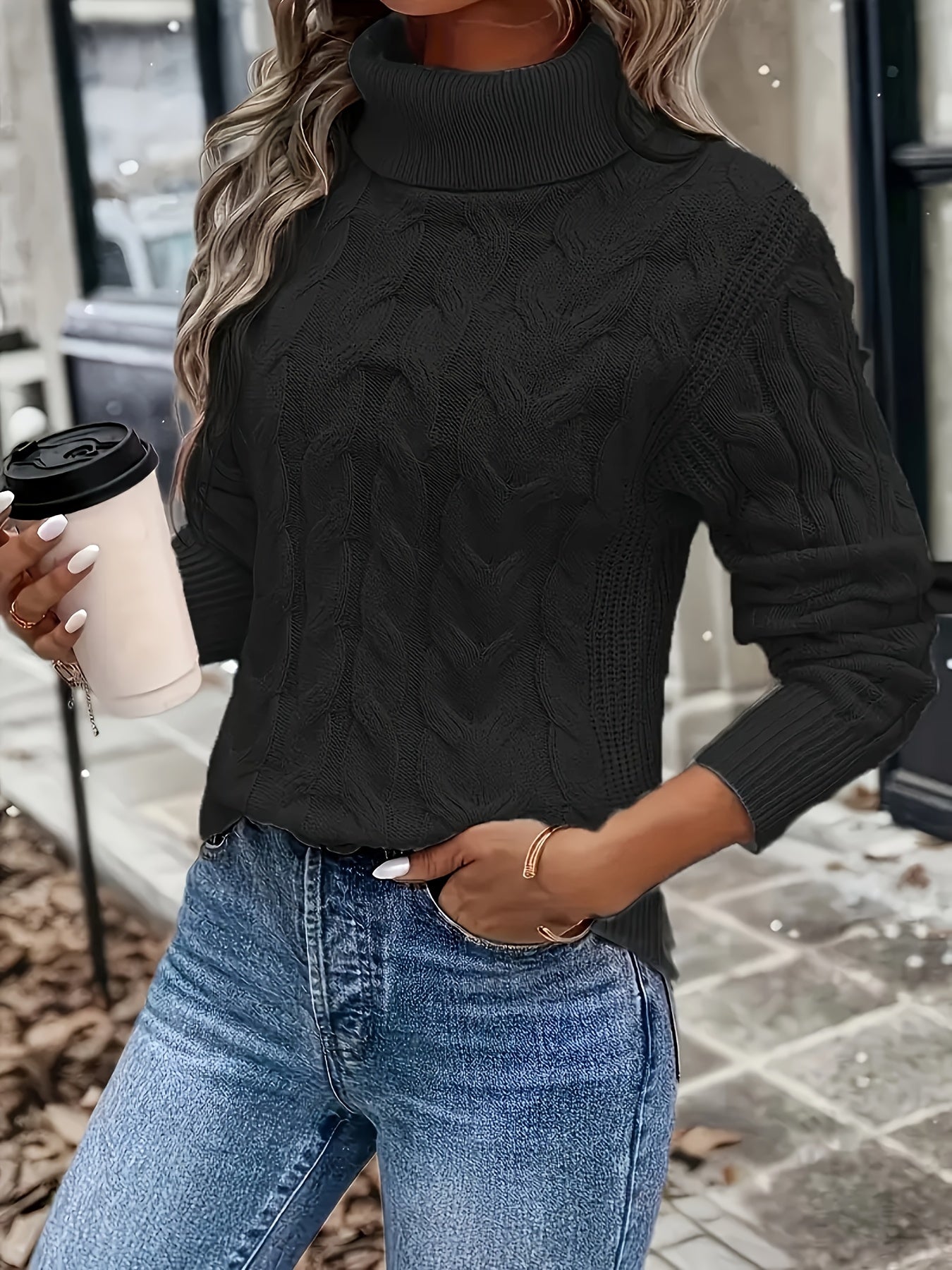 Olwen | Sweater Red Cable-Knit Turtleneck for Women