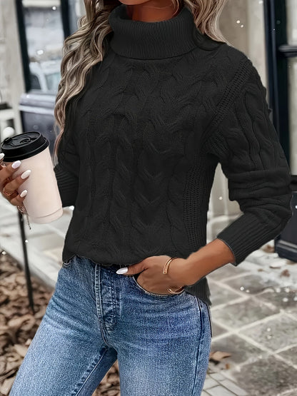 Olwen | Sweater Red Cable-Knit Turtleneck for Women