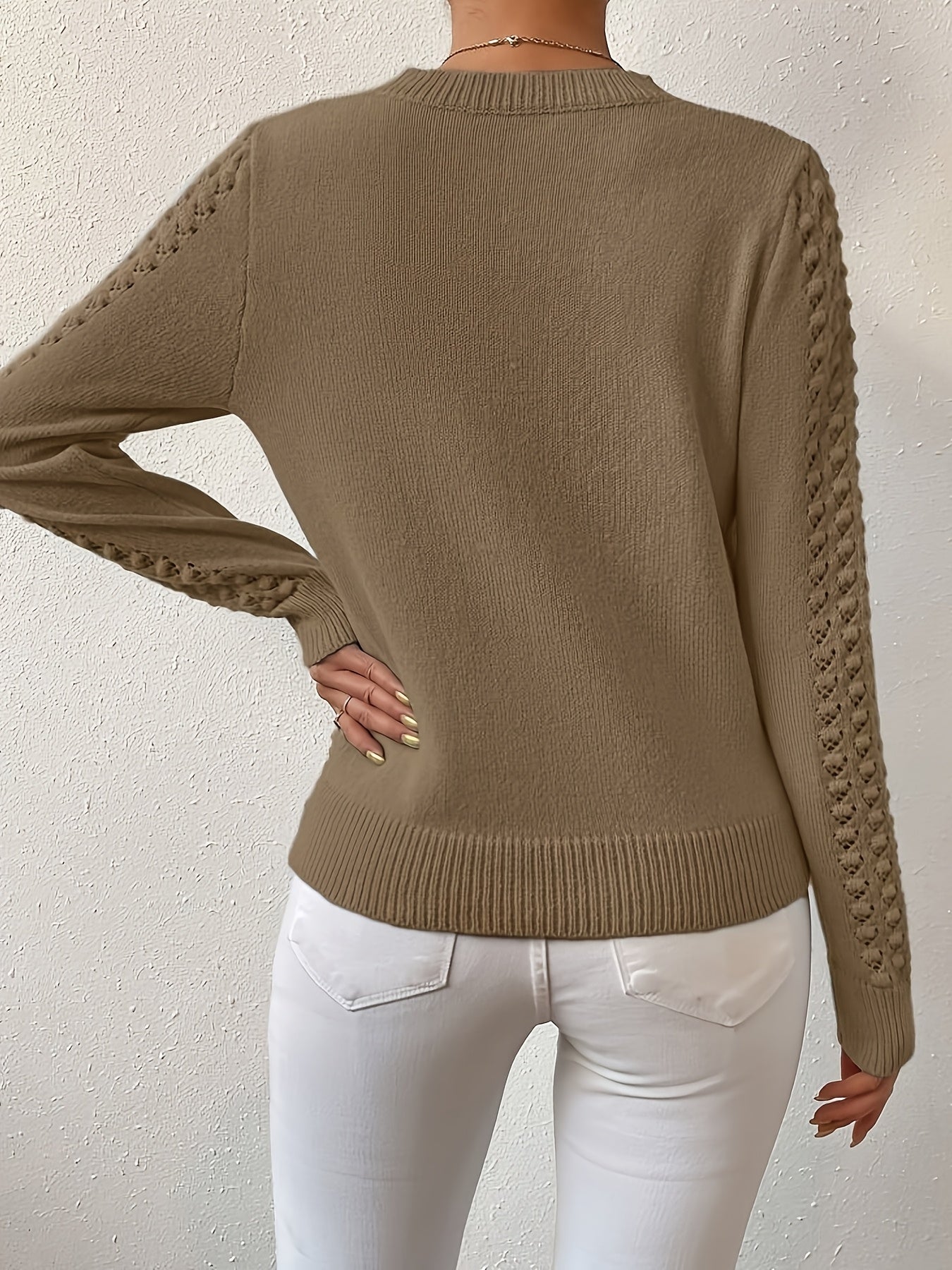 Gaynor | Pointelle-Knit Round Neck Sweater Blue Openwork for Women