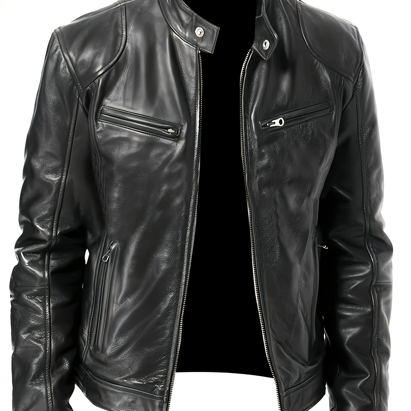 Eilidh | Moto Jacket Black Faux Leather Stand Collar for Women
