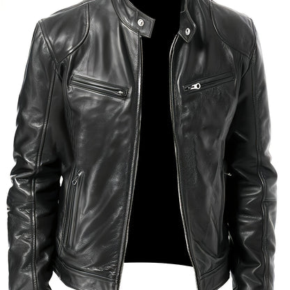Eilidh | Moto Jacket Black Faux Leather Stand Collar for Women