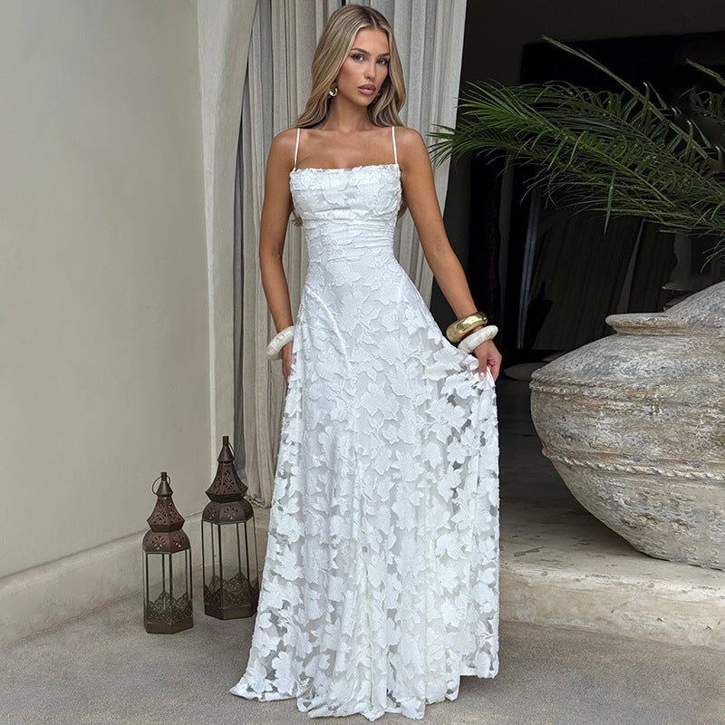 Fleur | Maxi Evening Dress Burgundy Lace Spaghetti Strap A-Line for Women