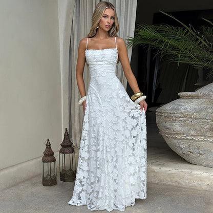 Fleur | Maxi Evening Dress Burgundy Lace Spaghetti Strap A-Line for Women