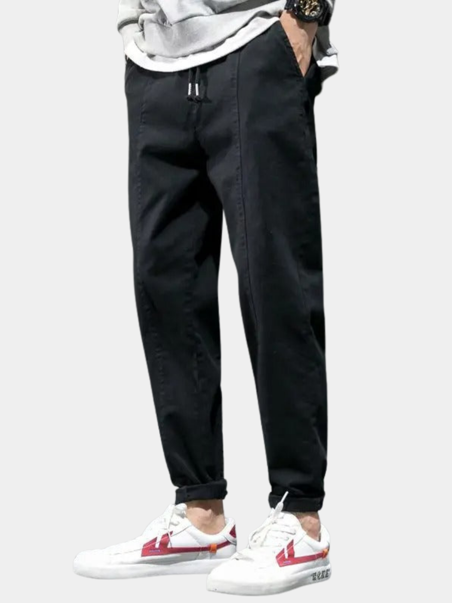 Malcolm | Tapered Joggers Black Cotton Drawstring for Men