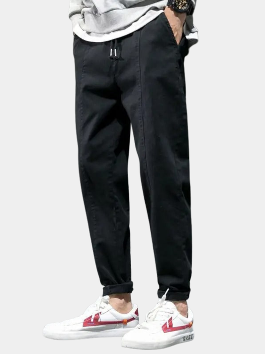 Malcolm | Tapered Joggers Black Cotton Drawstring for Men