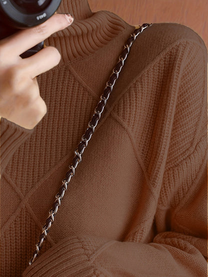 Hebe | Textured Turtleneck Sweater Green Diamond Knit for Women