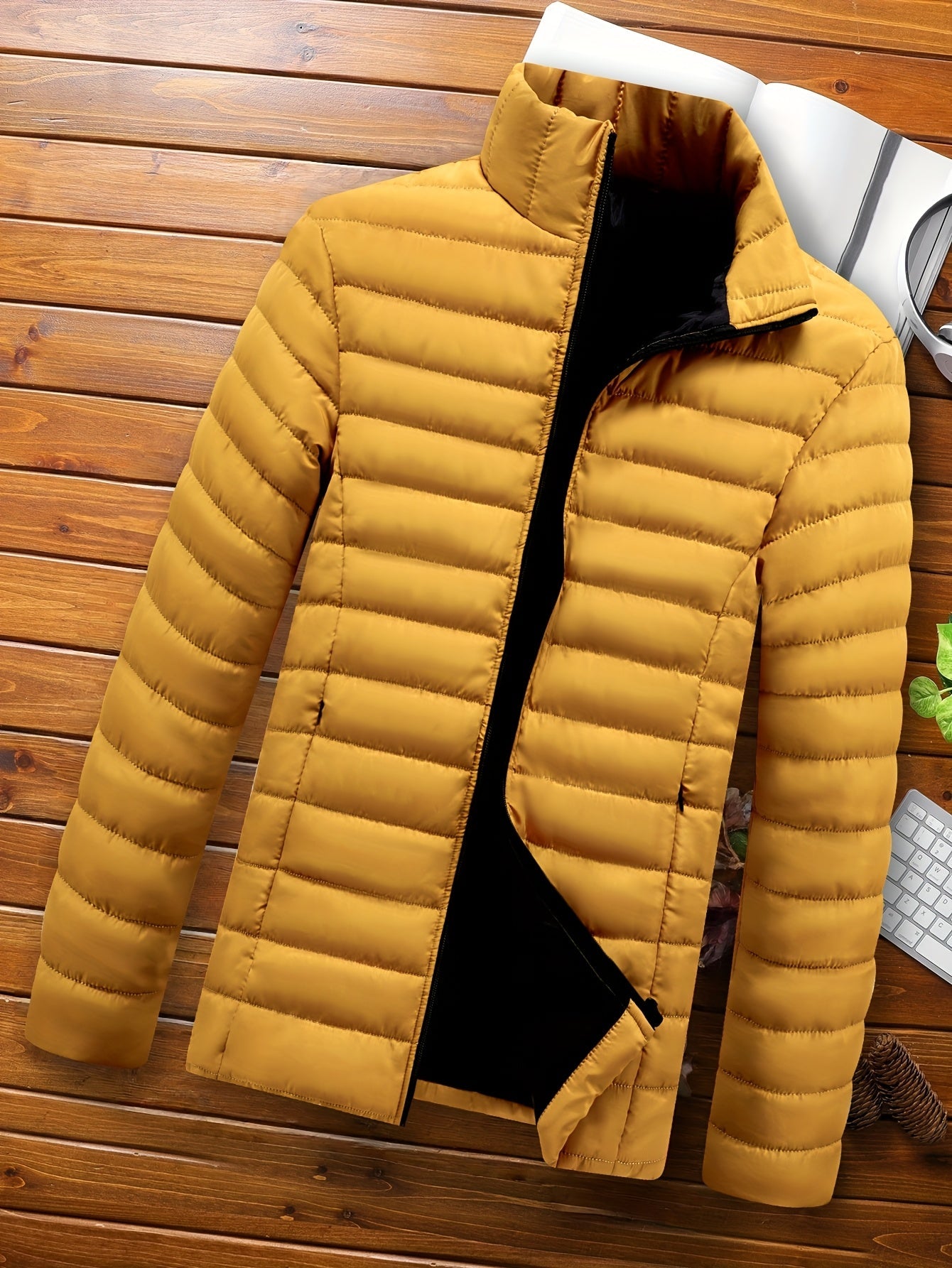 Henrietta | Puffer Jacket Mustard Yellow Quilted Stand Collar for Women