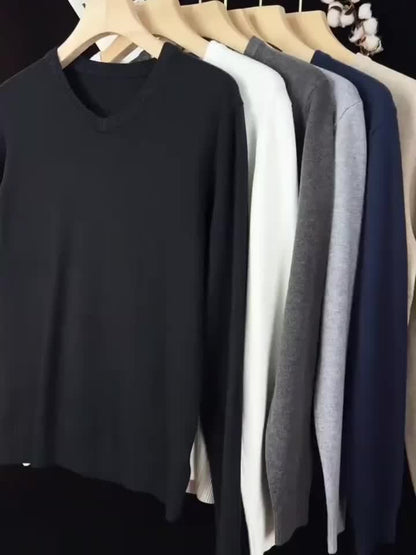 Callum | V-Neck Sweater Grey Knit Long Sleeve for Men