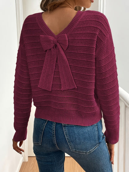 Oriana | Sweater Cream Ribbed Knit Bow-Tie Back for Women