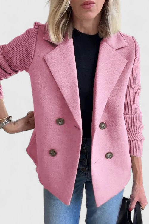 Margot | Blazer Pink Wool-Look Double-Breasted Knit Sleeve for Women