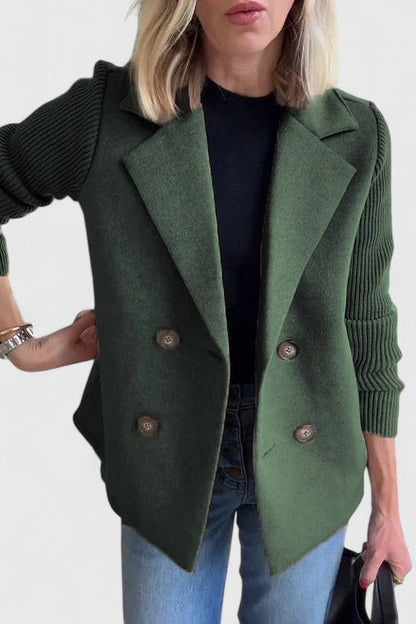 Margot | Blazer Pink Wool-Look Double-Breasted Knit Sleeve for Women