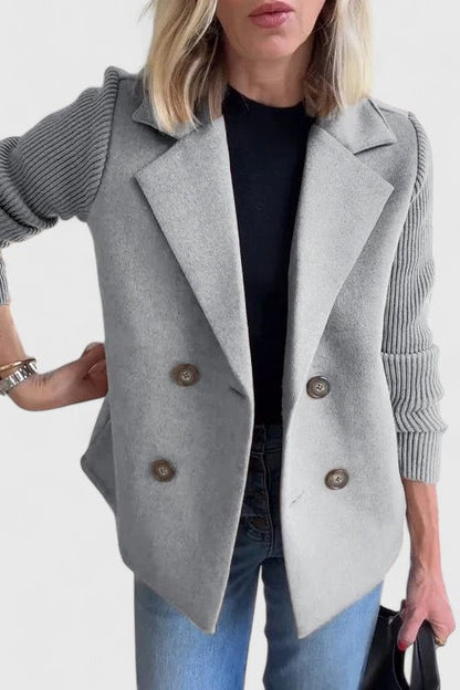 Margot | Blazer Pink Wool-Look Double-Breasted Knit Sleeve for Women