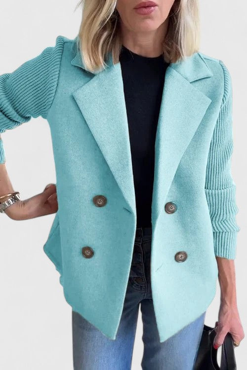 Margot | Blazer Pink Wool-Look Double-Breasted Knit Sleeve for Women