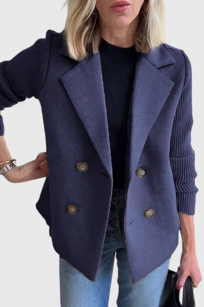 Margot | Blazer Pink Wool-Look Double-Breasted Knit Sleeve for Women