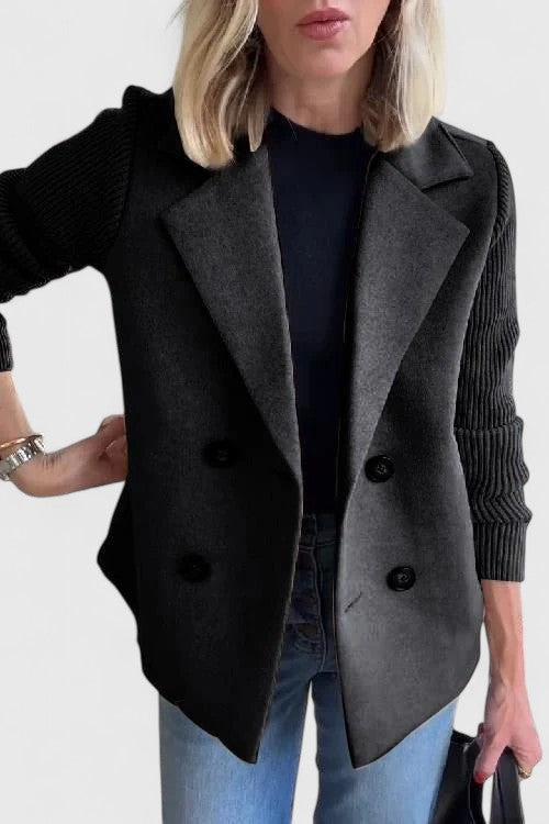 Margot | Blazer Pink Wool-Look Double-Breasted Knit Sleeve for Women