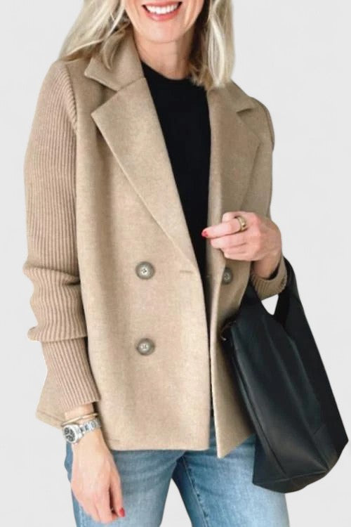Margot | Blazer Pink Wool-Look Double-Breasted Knit Sleeve for Women