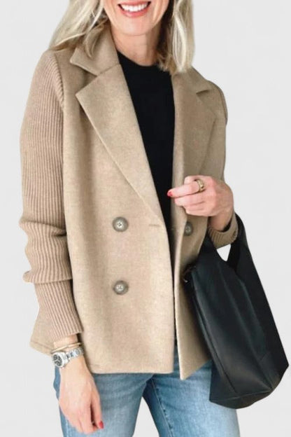 Margot | Blazer Pink Wool-Look Double-Breasted Knit Sleeve for Women