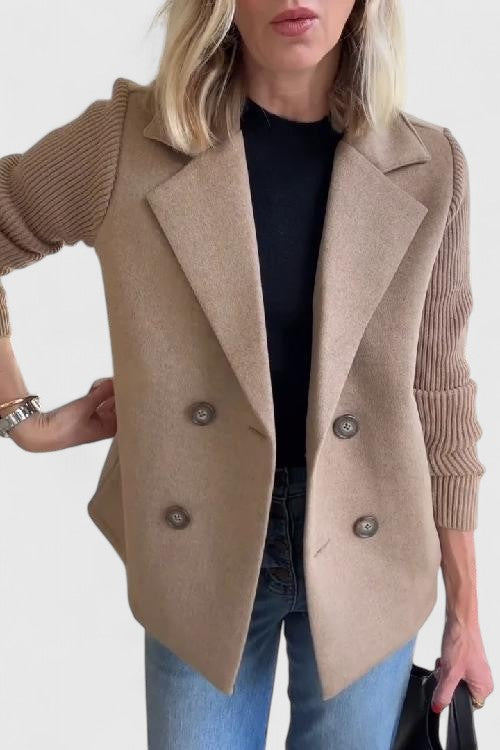 Margot | Blazer Pink Wool-Look Double-Breasted Knit Sleeve for Women