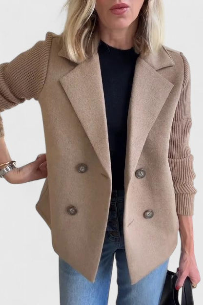 Margot | Blazer Pink Wool-Look Double-Breasted Knit Sleeve for Women