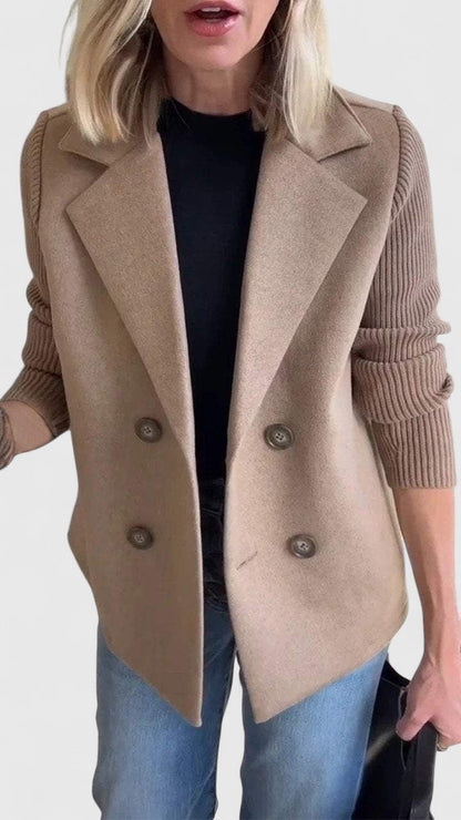 Margot | Blazer Pink Wool-Look Double-Breasted Knit Sleeve for Women