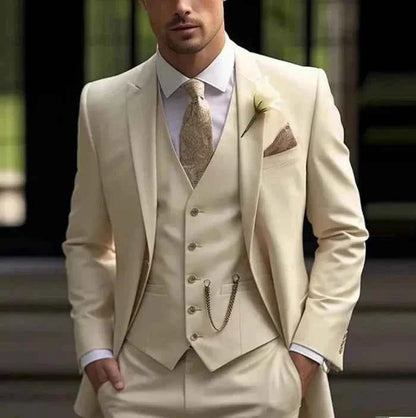 Hugh | Suit Cream Tailored Fit Three-Piece for Men