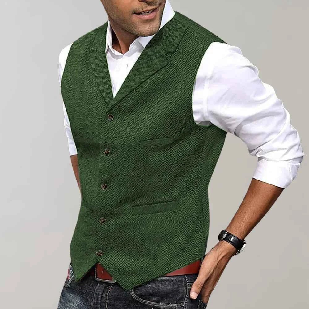 Barnaby | Waistcoat Navy Blue Wool Herringbone Tailored Fit for Men