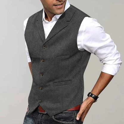 Barnaby | Waistcoat Navy Blue Wool Herringbone Tailored Fit for Men
